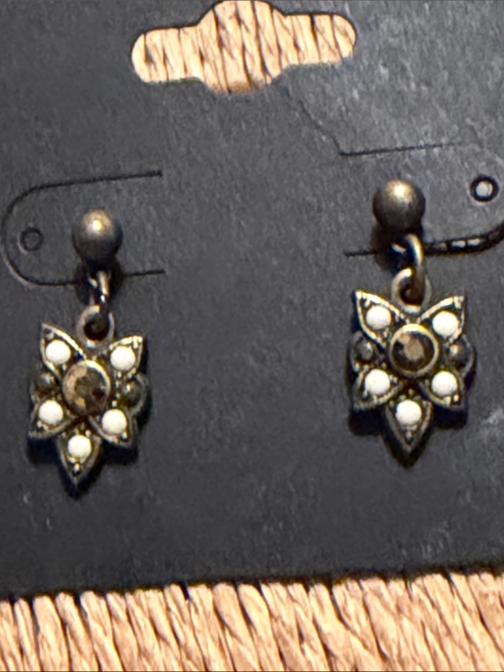 Antique-Style White Flower Drop Earrings pierced